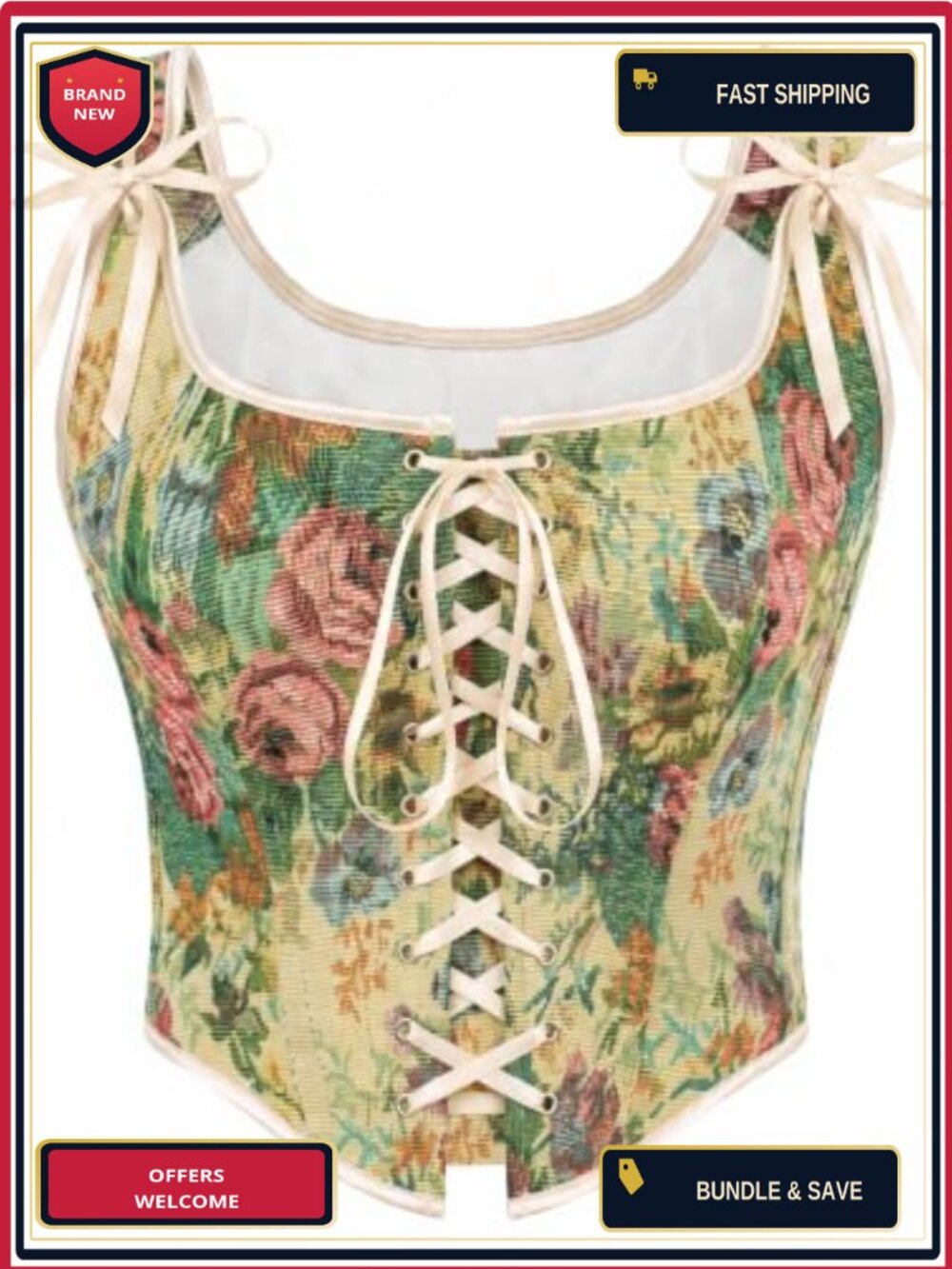 Renaissance Corset Top Womens Lace Up Floral Bustier